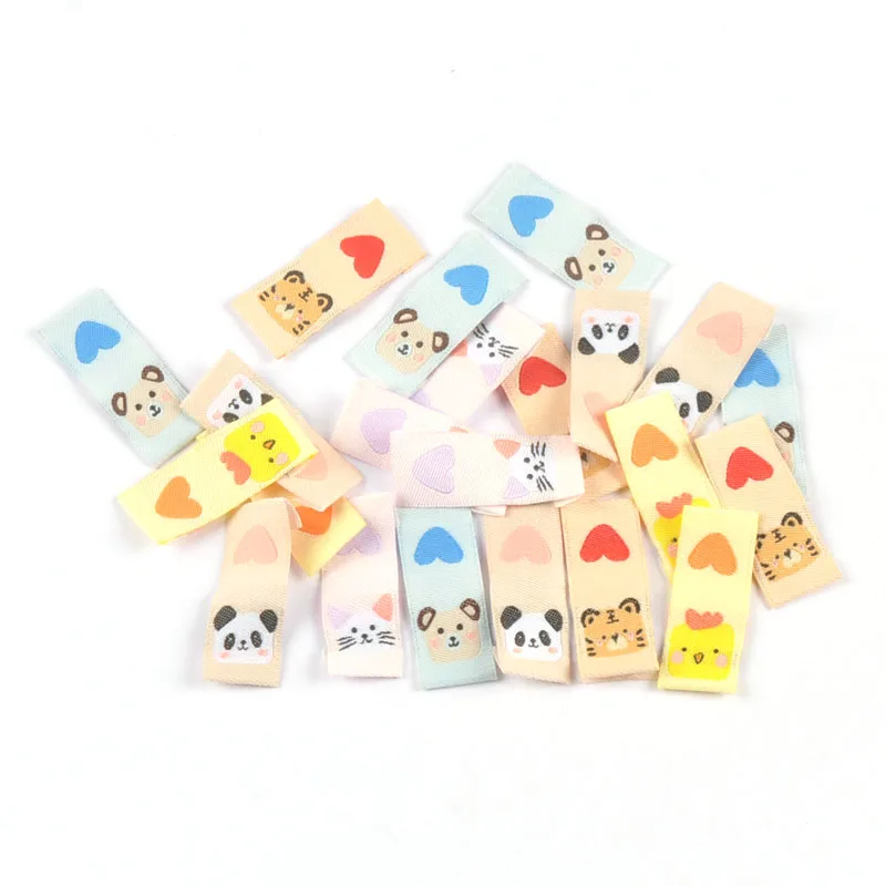 50Pcs Tiger/Chick/Panda Printed Embroidery Washable Care Label For Sewing Accessories Garment DIY Crafts Supplies Bag Shoes Tags