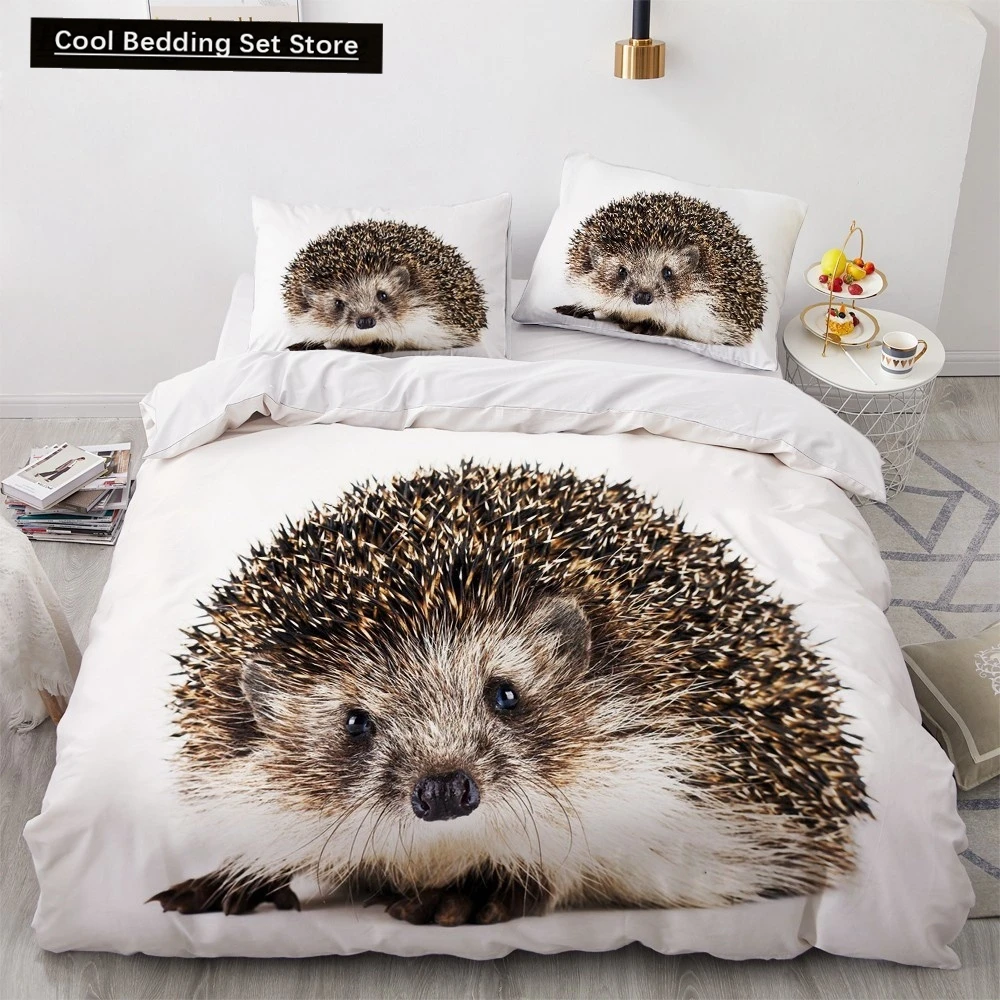 

Hedgehog Duvet Cover King Queen 3D Lovely Animal Bedding Set for Kids Teens Adults Wildlife Quilt Cover Pillowcase Child Gifts