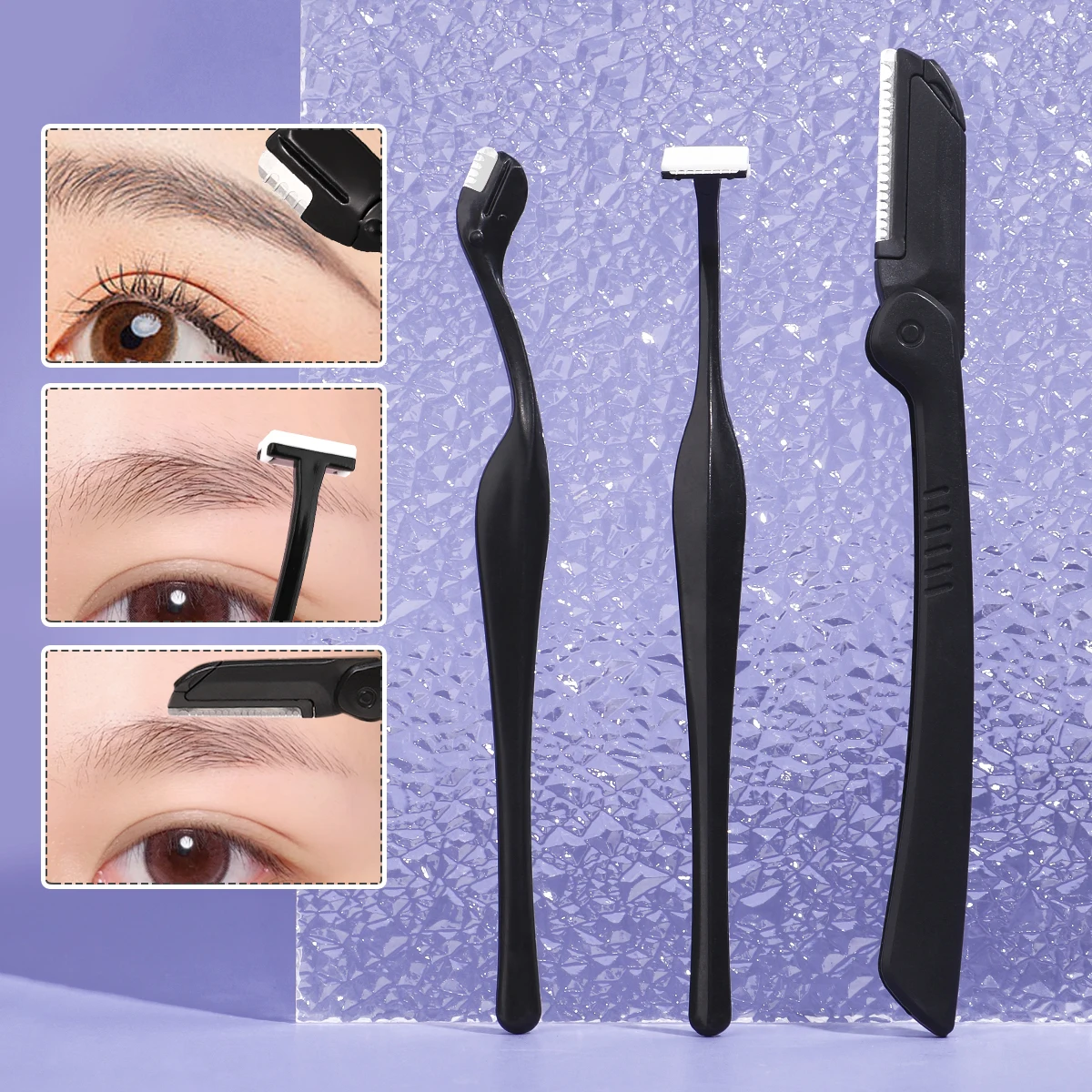 Augenbrauentrimmer-Set mit drei Teilen, präzises Augenbrauentrimmen, tragbarer Gesichtshaarrasierer mit Schutzabdeckung, Kosmetikpflegewerkzeuge.