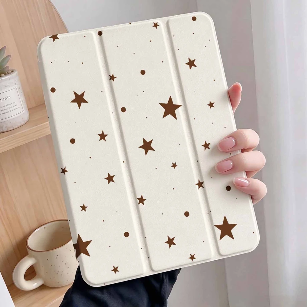 Brown Star Dots For iPad Pro 11 12.9 13 A16 M2 M4 M3 M5 9.7 10.2 5/6/7/8/9/10/11th Mini Air 3 4 5 6 Tablet Case