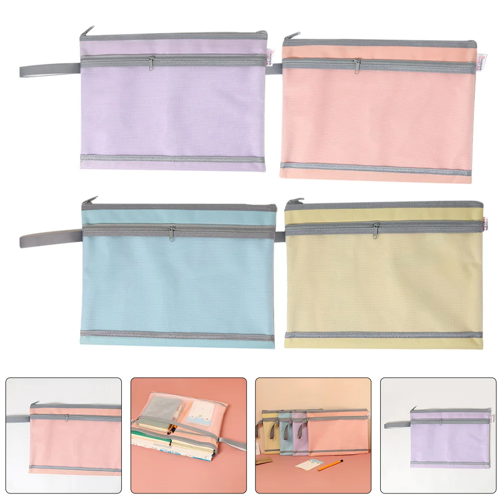 

4Pcs Gauze and Oxford Cloth File Bag Zipper Pouch for Efficient Document Management Zipper Pouch Visible File Container