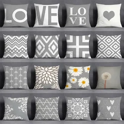 Gray Low White Flower Pattern Home Decoration Pillowcase Square Office Cushion Cover