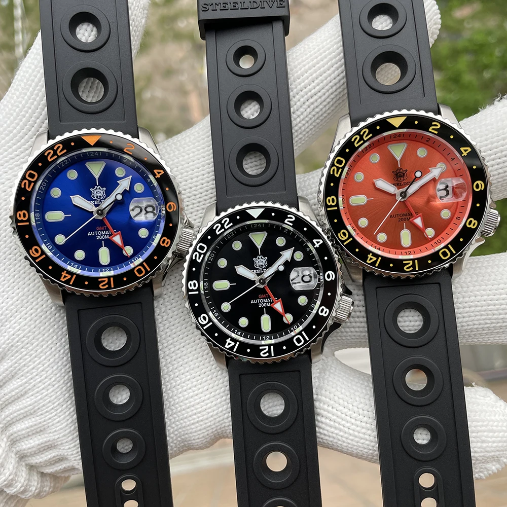 STEELDIVE SD1994 GMT Mechanical Men Watch Ceramic Bezel Japan NH34 Movement Swiss Super Luminous Waterproof 200m Dive Watches