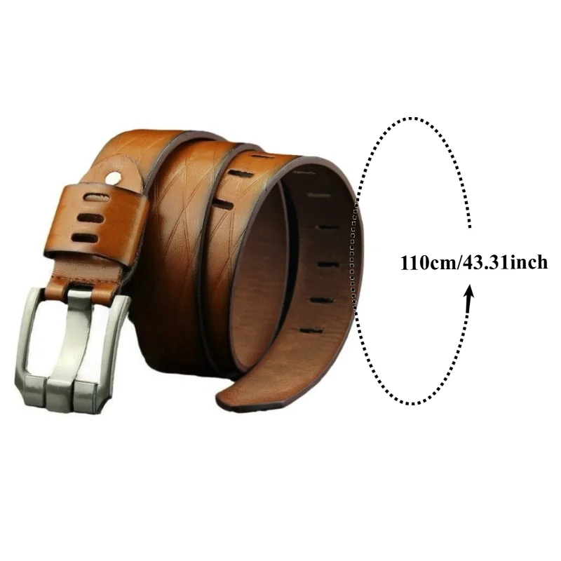 Fashionable Retro Embossed Men’s Buckle Belt Trendy Minimalist Business-Appropriate Sturdy and Durable Casual Pants Belt