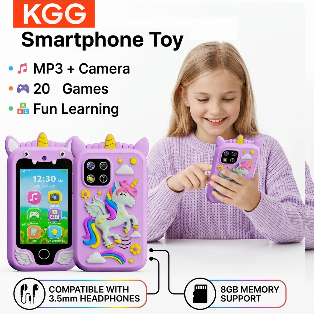 

Kids Smart Phone with Dual Camera, Game & Music Player, Toddler Learning Play Toy Cell Phone, Gifts for Boys Girls with 8GB Card