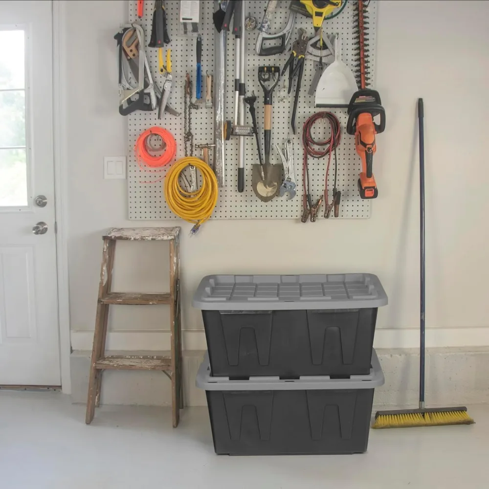 NEGRO Y AMARILLO, contenedor de almacenamiento resistente de 27 galones y tapa a presión, negro y gris, (14,3 A x 20,6 L x 30,6 P), meteorológico