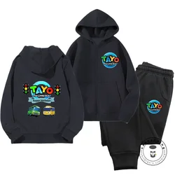 Cartoon Fashion Tayo the Little Bus Zipper Hoodie Set Casual Suit Fall Clothes for Kids Sports Hoodies for Boys and Girls