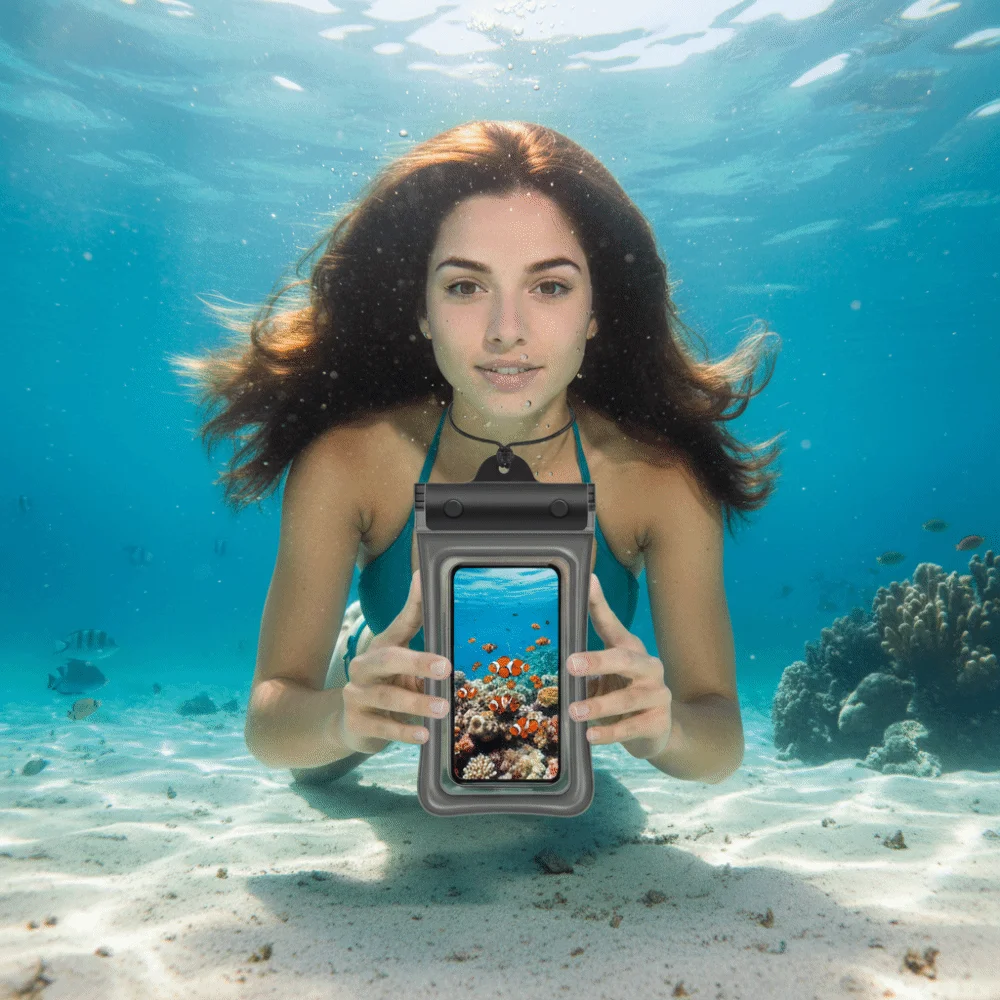 

Floating Design Water-Sprinkling Festival Phone Pouch Transparent Touchable Swimming Bag Thickening Airbag Three Fold