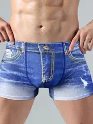 Neue Mode Marke Männer Denim Unterwäsche 3d Sexy Boxer Jeans Shorts Klassische Druck Boxer Mens Cowboy U Konvexen Beutel Unterhose