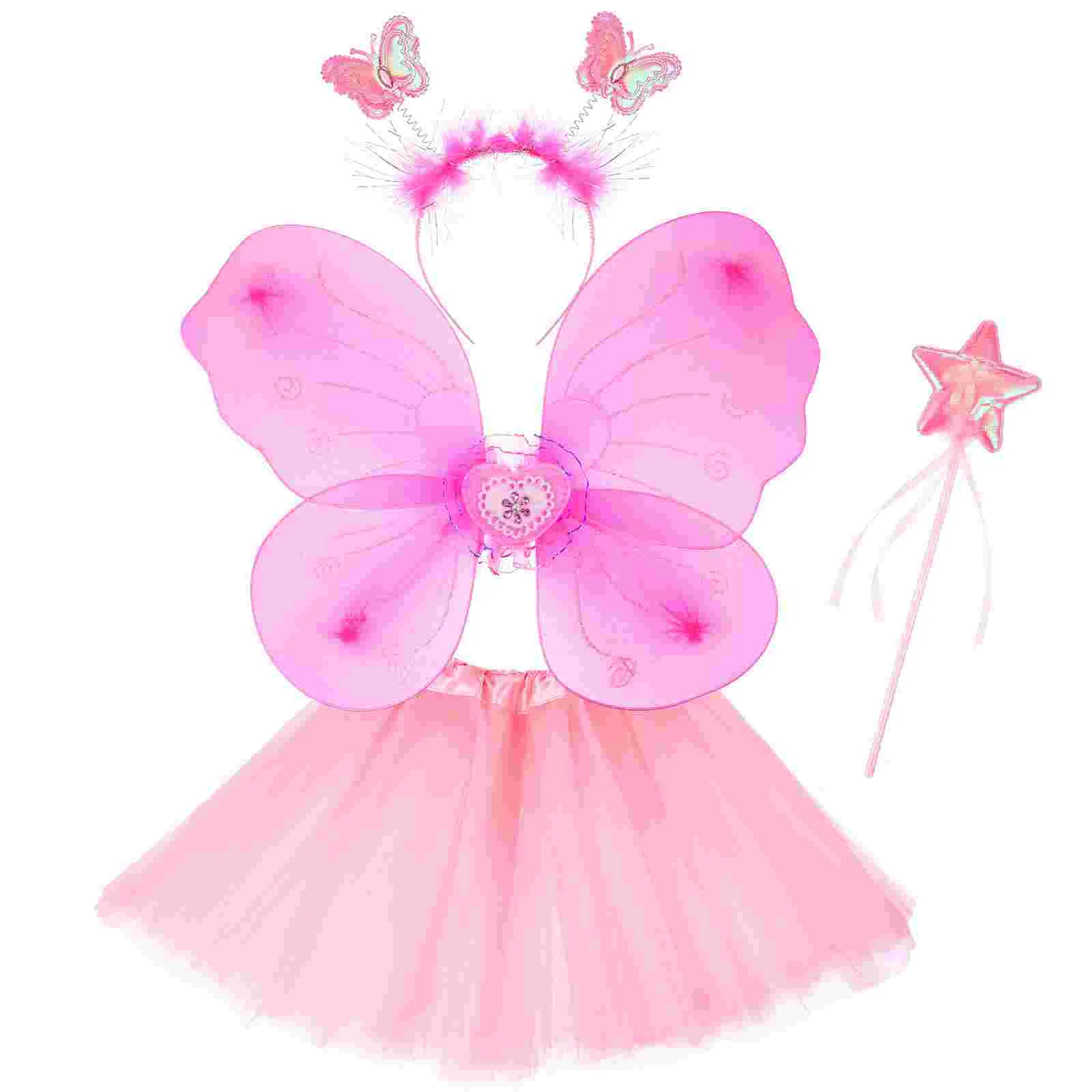 

Butterfly Wings Four Piece Set Fairy Skirt Kid's Cosplay Dress Girls Kit Headbands for Performing Performance Party Supplies