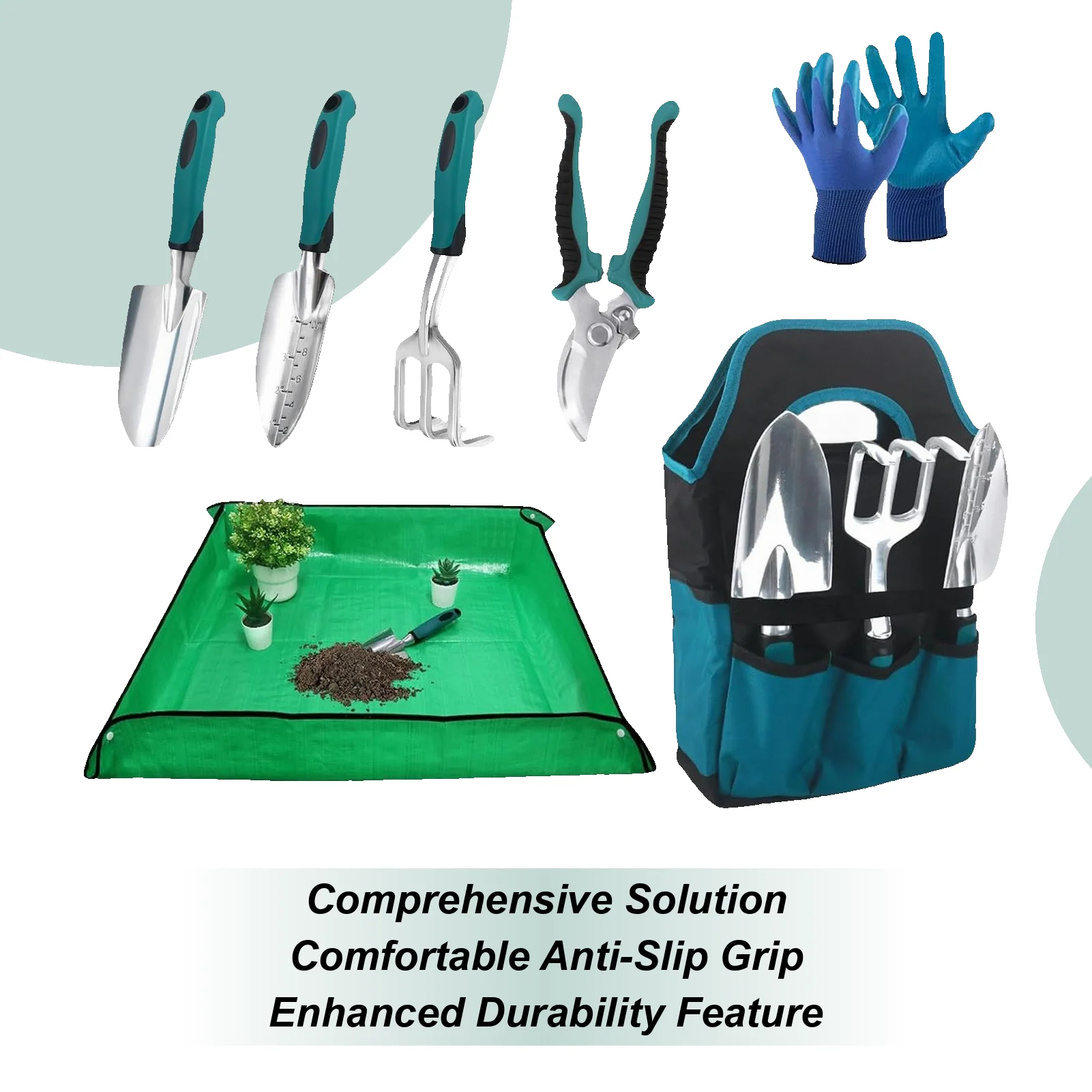 

7-piece durable metal gardening tool set with rust-resistant stainless steel and aluminum alloy, suitable for gardening care set