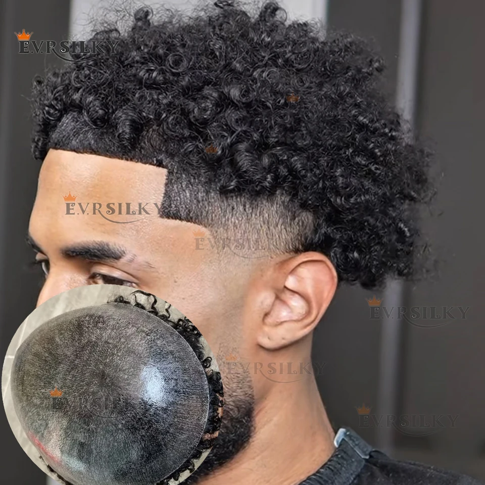 

15 мм вьющийся прочный мужской парик с полной кожей 1B80 1B65 серый 100% человеческие волосы мужская замена системы афро волнистая прическа для чернокожих мужчин
