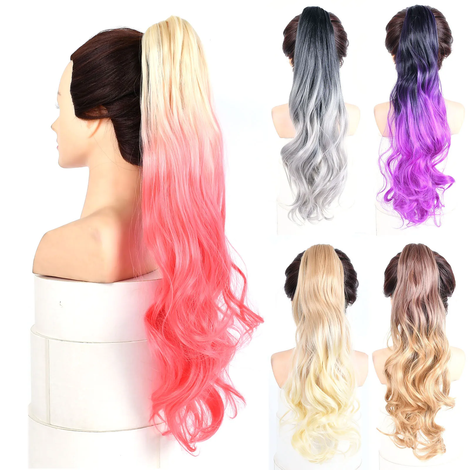 

Jeedou коготь хвост длинные волнистые волосы Радуга Балаяж цвет омбре Drag party синтетический шиньон грязный конский хвост наращивание волос