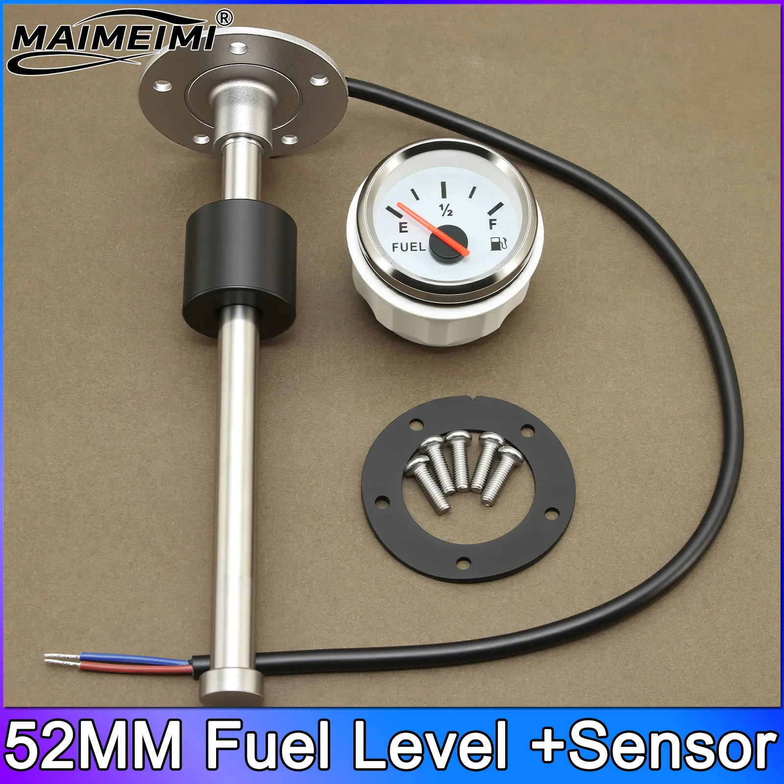Red Backlight 52MM Fuel Level Gauge + Sensor Car Pointer Gauge 100mm-550mm Fuel Level Tank Sensor 12V/24V For Auto Marine Boat