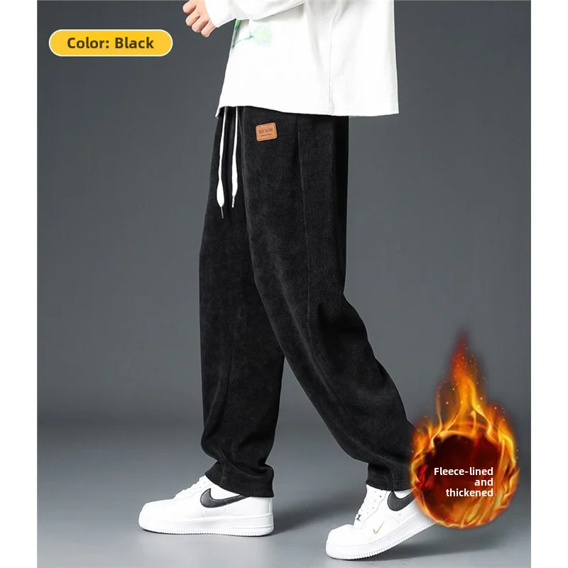 

Faionable Corduroy Pants Men's Autumn Winter Fce Lined Casual Straight Leg Floor Length Sweatpants All Match Loose New 2025