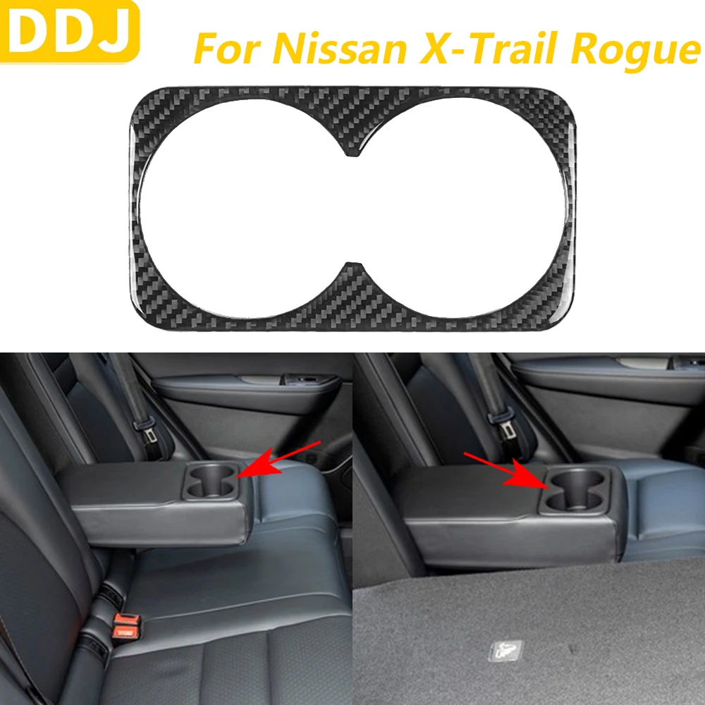 

Для Nissan X-Trail Rogue 2021-2024 задний подлокотник из углеродного волокна, держатель для стакана с водой, панель, декоративная крышка, автомобильные аксессуары, наклейка