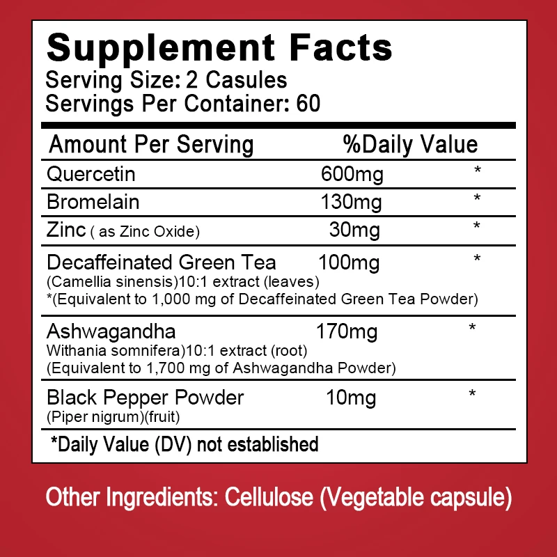 Byeaauu Quercetin Vegetarian Capsule dengan seng antioksidan kulit kecantikan hati & otak kesehatan pernapasan kesehatan pernapasan