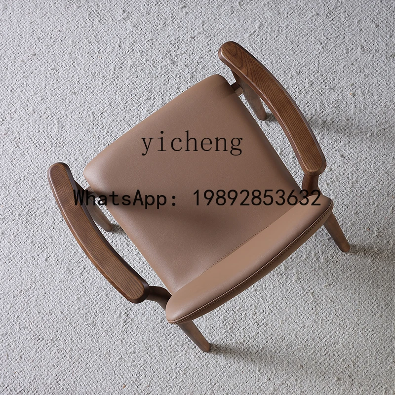 H5 leather dining chair solid wood desk chair medieval ash wood tenon and mortise armrest sedentary