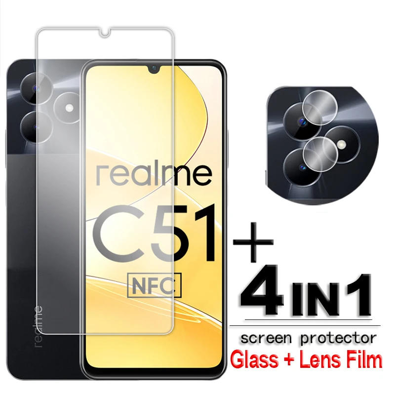 

For Realme C51 Glass For Realme C51 4G Tempered Glass 6.67 inch Transparent HD Screen Protector For Realme C51 Lens Film