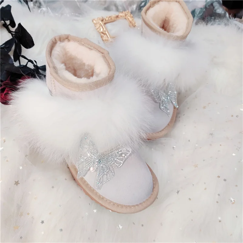 Natural fox hair rhine-drill fur one thick fleece short snow boots large size casual comfortable women's cotton shoes 35-44