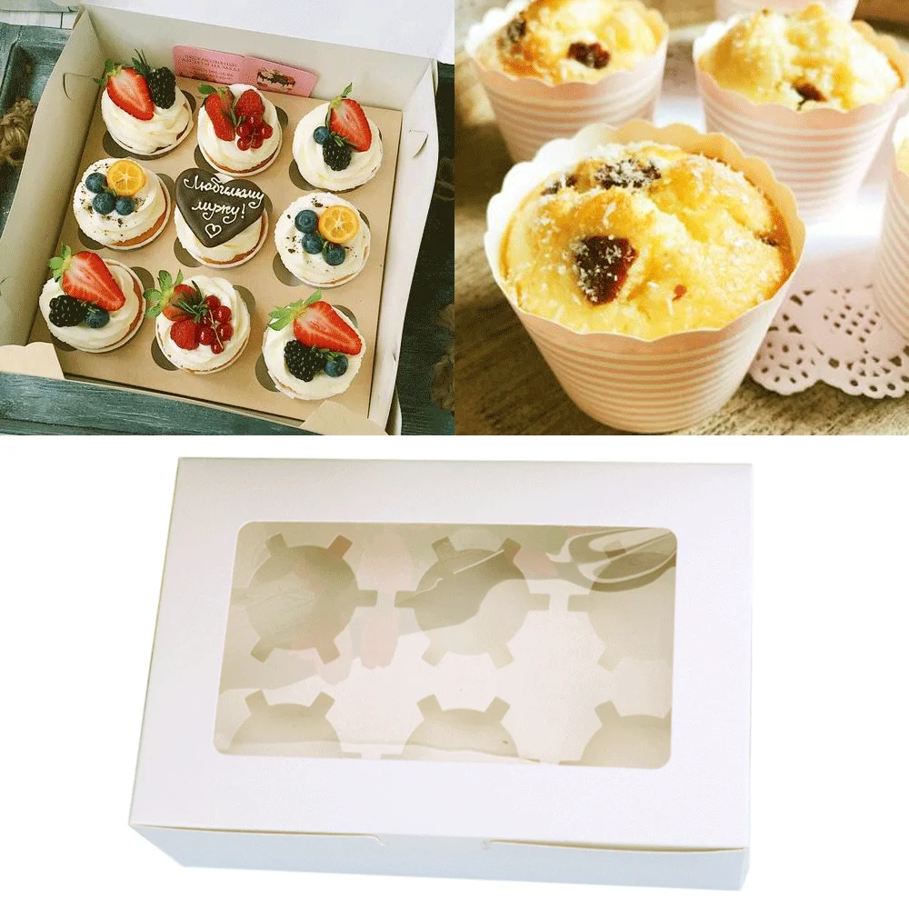 10 to 20PCS Cupcake Boxes 2/4/6 Hole Muffin Boxes Biscuit Box Clear Window Cake Holder for Weddings Christmas Birthdays Party Fa