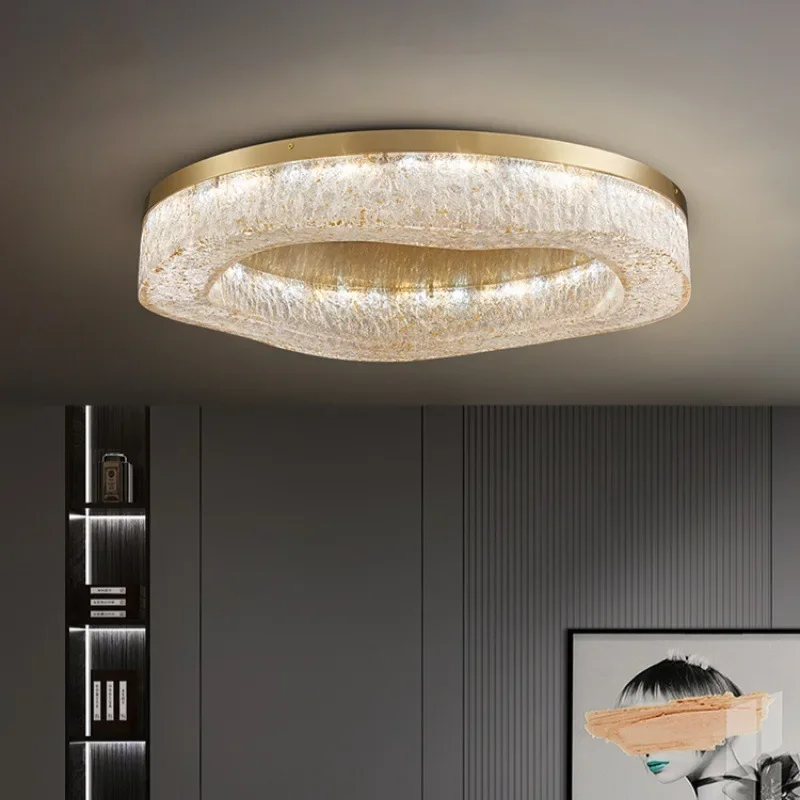 

2026 for Nordic Light Luxury Crystal Ceiling Light Glow Gold Round Copper LED Living Room Dining Room Home Decoration
