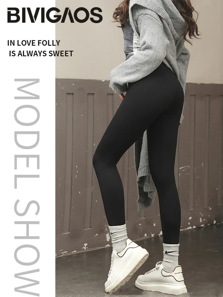 Bivigaos Herbst Winter hohe Taille Hai Leggings Frauen nahtlose Fleece warme Leggings schlanke dünne Casual Sport Fitness Leggings