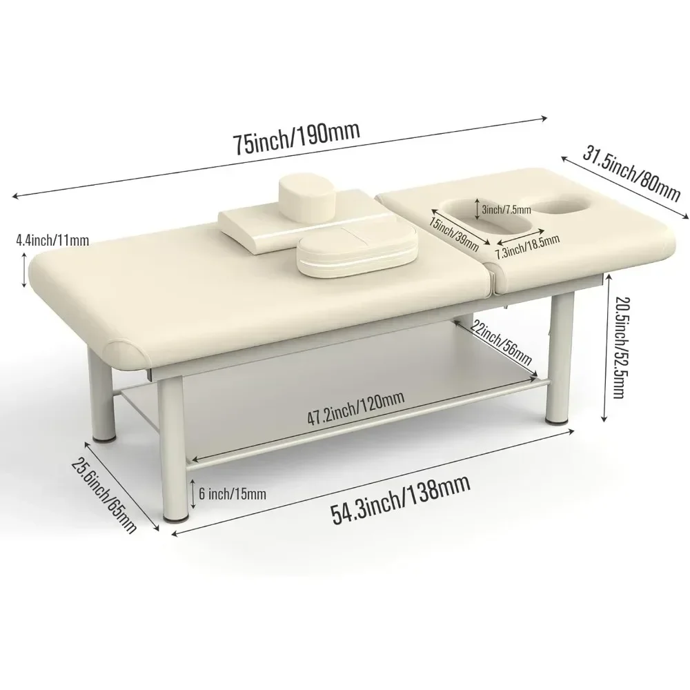 Massage Bed with Backrest for Treatment Table Physical Therapy Table Metal Frame PU Leather Stationary Massage Tables