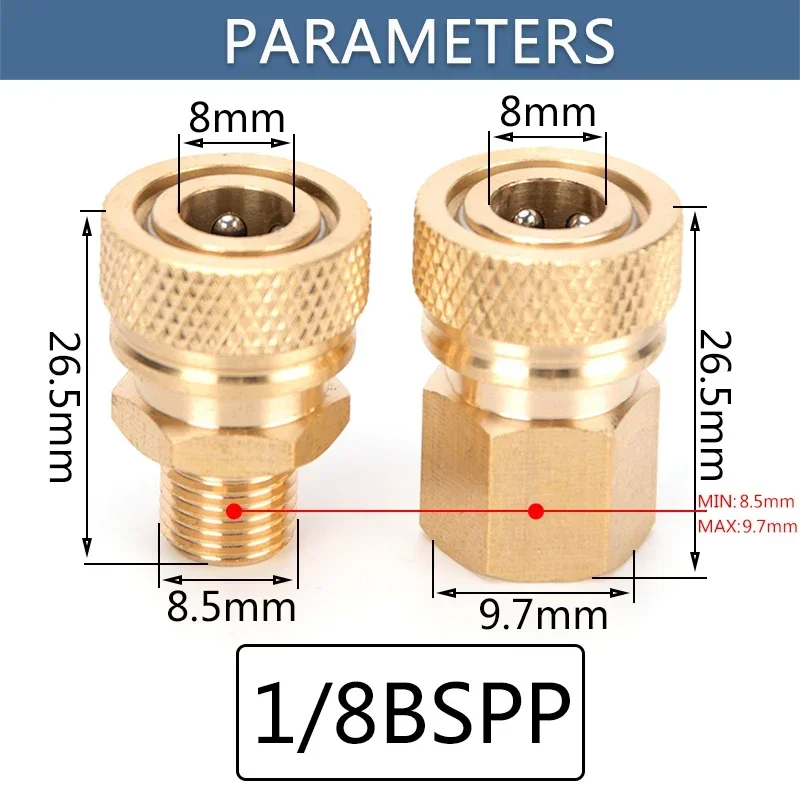 2 قطعة 1/8BSPP 1/8NPT M10 الموضوع 8 مللي متر ملء رئيس قطع الاتصال السريع موصل الهواء إعادة تعبئة النحاس اقتران سريع تركيبات المقبس