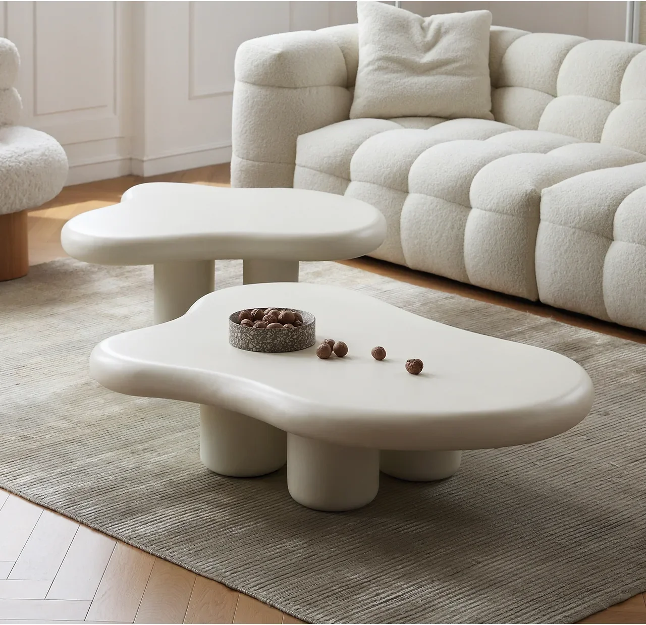 

Modern creative home coffee table set cream white wavy fiberglass center table design for living room