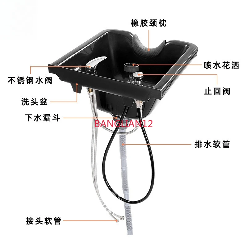 Shampoo bed, for barber salon, black hanging basin