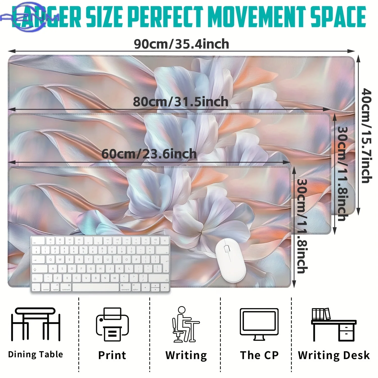 Large Floral Abstract Desk Mat - Soft Hued, Non-Slip Rubber Base, Stylish Keyboard and Mouse Pad for Office or Gaming, Perfect G