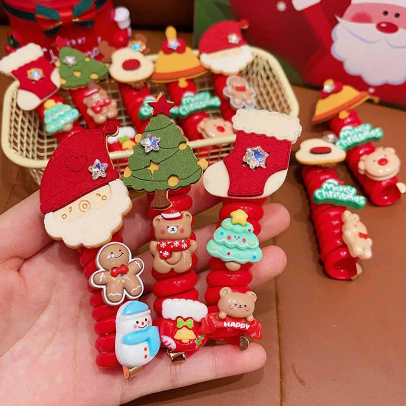 Cartoon Christmas Elastic Headband For Girls Ponytail Weaving Rope Telephone Line Hair Tie Sweet Versatile Hair Accessories Gift