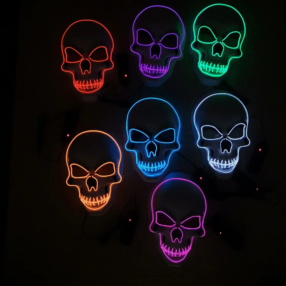 Halloween LED Skull Cosplay Mask Ghost Carnival Costume Supplies Party Scary Skeleton Kids Adult Festival Gift Atmosphere Props