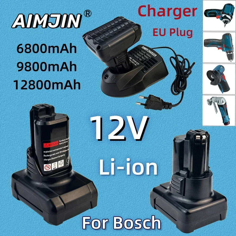 12V 6800/9800/12800mAh Li-ion Replacement Battery For Bosch BAT420 BAT411 BAT412 BAT413 BAT414  Cordless Power Tools With charge