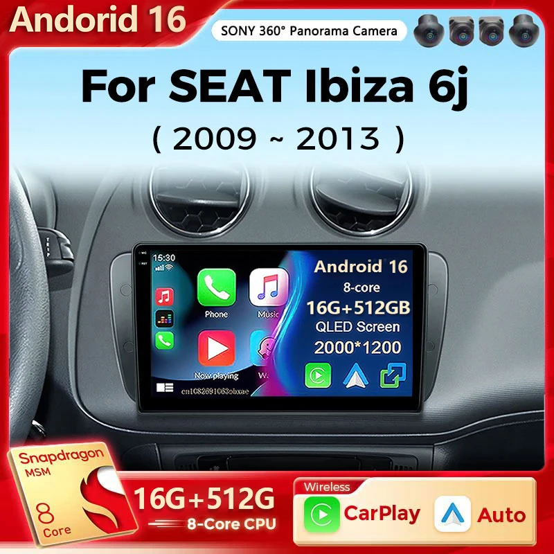

Android 16 Qualcomm Car Radio Multimedia Player For SEAT Ibiza 6j 2009 2010 2011 2012 2013 Android Auto Wireless Carplay Stereo