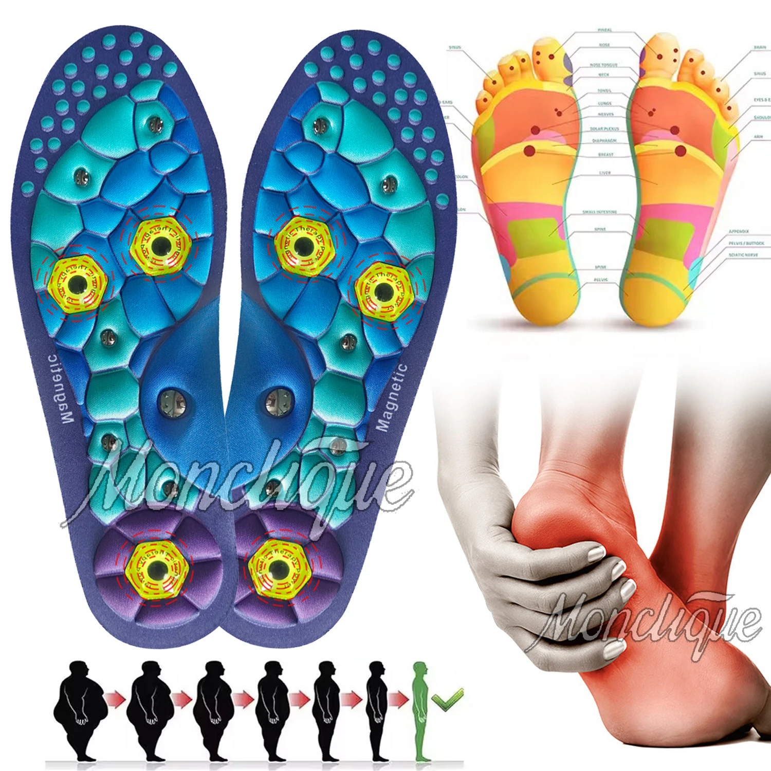 

Acupoint Massage Insoles Plantar Magnetic Therapy Pad Arch Support Orthopedics EVA Shiatsu Insole Anti-fatigue Shoe Accessories