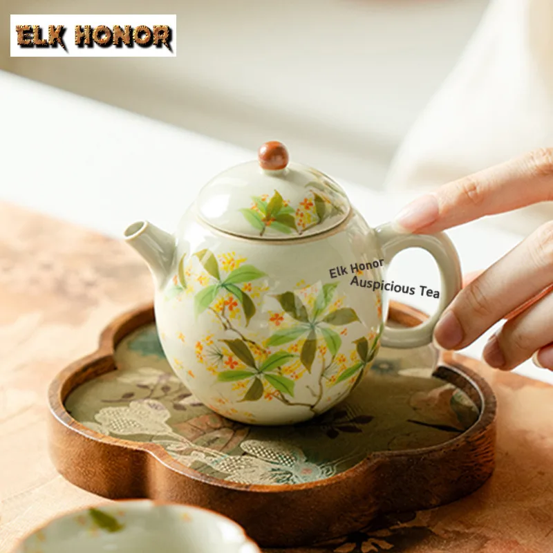 160ml Hand-painted Osmanthus Flowers Teapot Antique Tea Infuser Pot Tea Soaking Kettle With Ball Hole Teaset Supplies Ornaments