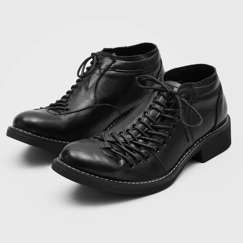 

Men British Style Chelsea Derby Leather Shoes Black Thick Sole Upturned Pointed Toe Casual Daily Walking Dres Footwear Men Shos