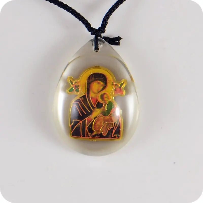 Madonna The Virgin Mary Holding The Christ Child Glass Pendant Necklace Catholic Christian Orthodox Fashion Religious Jewelry