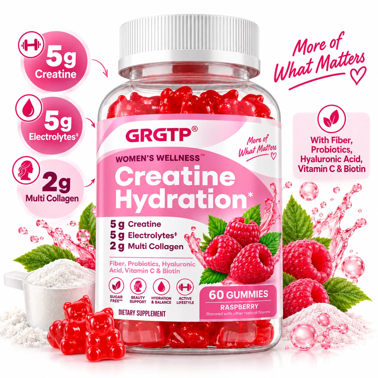 Creatine Hydration Gummies - Support Cellular Energy, Replenish Electrolytes, Increase Skin elasticity, Promote Workout Recovery