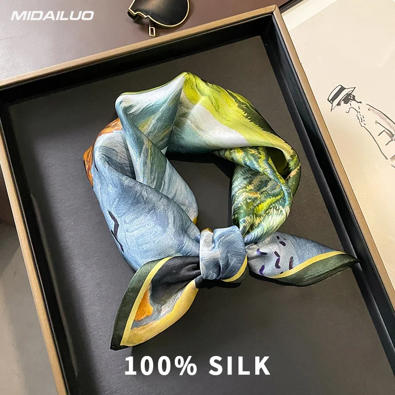 

100% Mulberry Silk Square Scarf 20.87x20.87 Inch Breathable Decorative Headscarf Elegant Accessory Non-Stretch for Outdoor Use