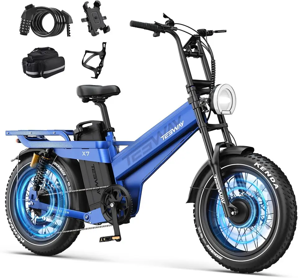 52V 3600W Dual Motor Ebike 200Miles Longest Range Electric Bike for Adults, 20" Fat Tire Full Suspension E Bike (X7 AWD,
