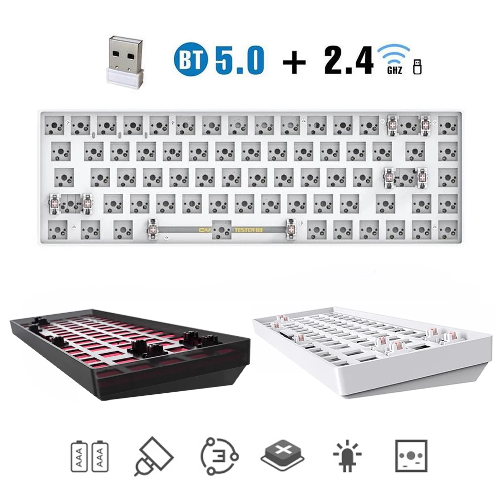 

3-mod Custom Made Hot Swap White Light 68 Keys Mechanical Keyboard Kit 2.4Ghz Wireless Bluetooth Compatible 3/5 Pins Switch