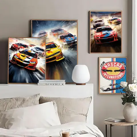 N-NASCARS Racing Car Classic Movie Posters Waterproof Paper Sticker Coffee House Bar Decor Art Wall Stickers