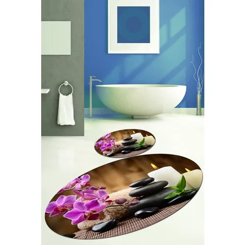 Else Kadser Waxy Spa Stone Oval Bath Mat Set Toilet Seat Pad