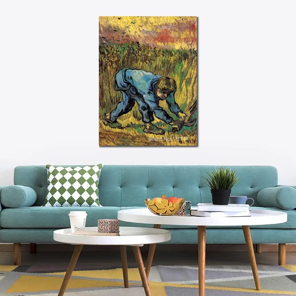 Hand Painted Art on Canvas Reaper with Sickle After Millet Vincent Van Gogh Painting for Sale High Quality