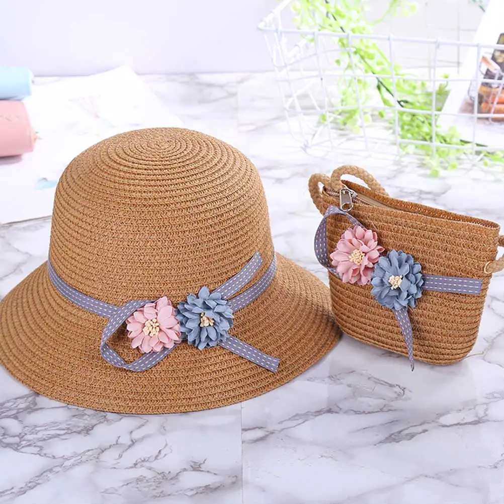 

Toddler Beach Hat Set Kids Accessories Sun Protection Straw Bag for Girls Little