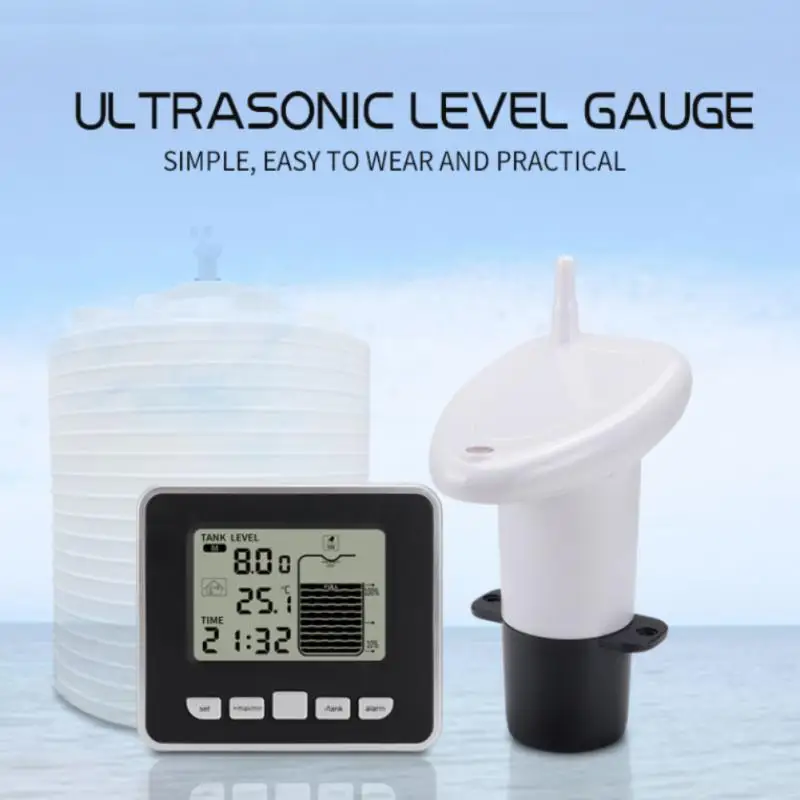 

TS-FT002 Ultrasonic Water Tank Level Meter Liquid Depth Level Meter Sensor with Temperature Display Water Level Gauge Time Alarm