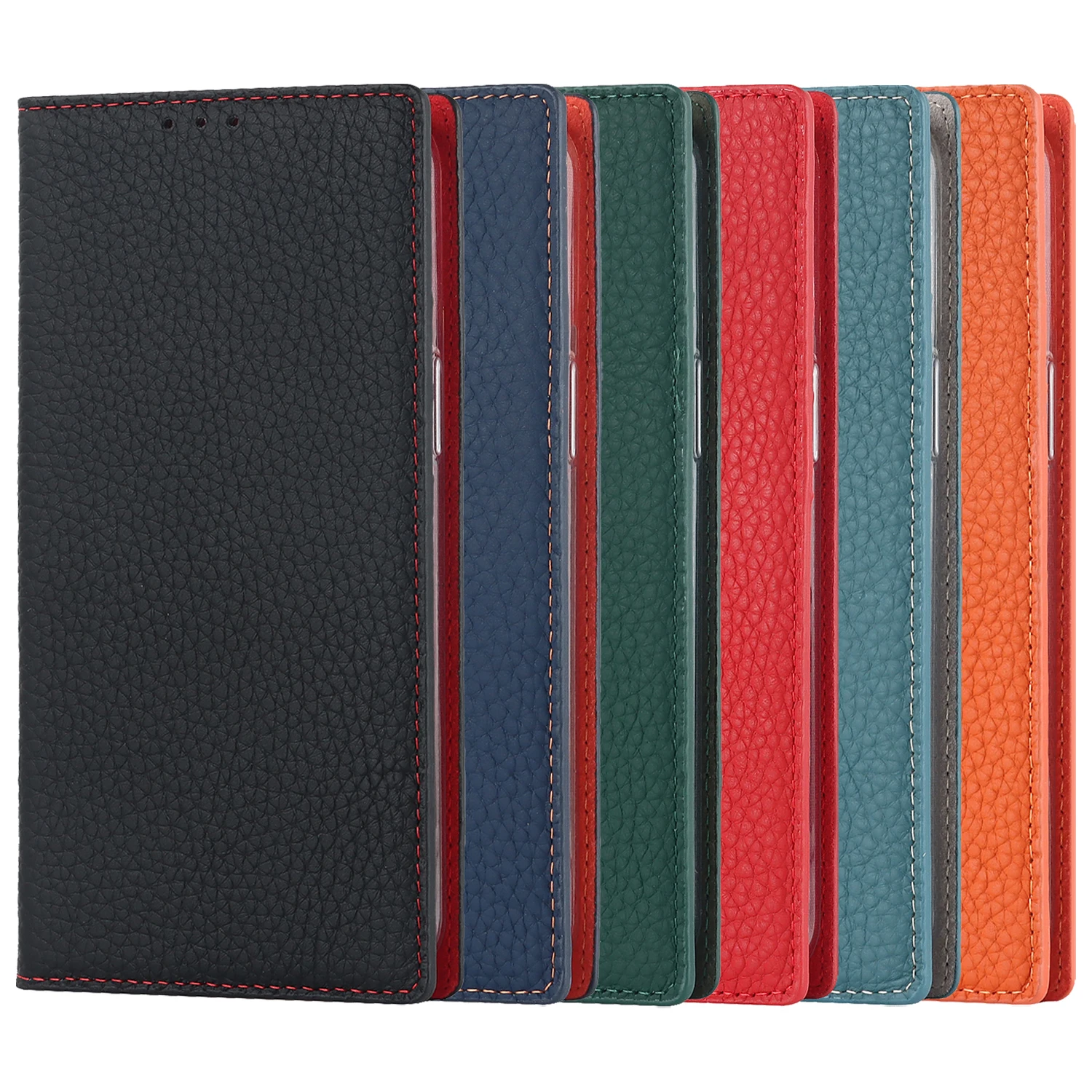 Suitable for IPhone15 14 13 12 11pro Xsmax 6 7 8plus 15 Pro Max Litchi Texture Genuine Leather Flap Phone Case with Hanging Rope